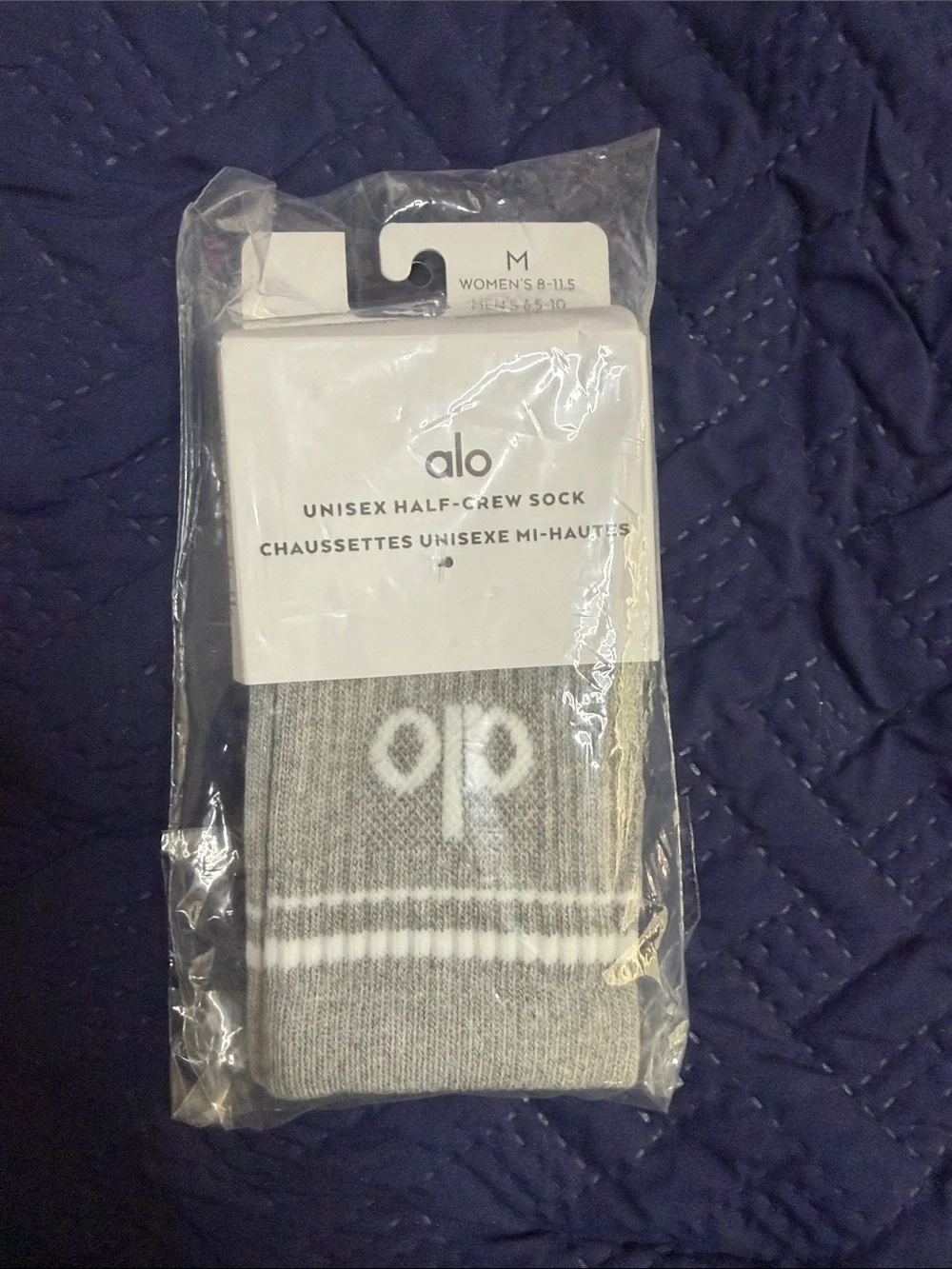 ALO Yoga Unisex Half-Crew Sock - Black, Grey and Winter Frost. $25 Each pair